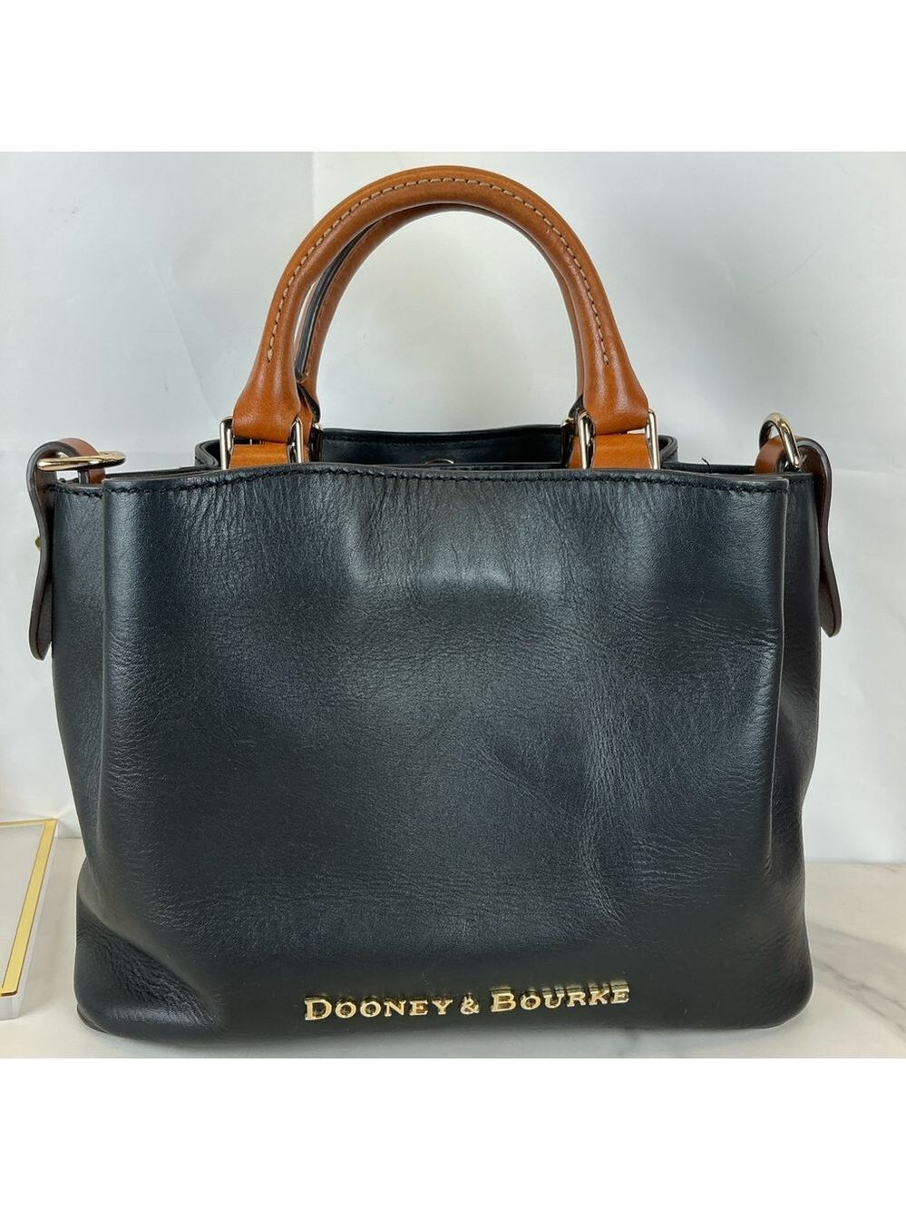 Dooney & Bourke Black Tan City Small Barlow Satchel Bag Hand Crossbody Mini Purs - Picture 5 of 16
